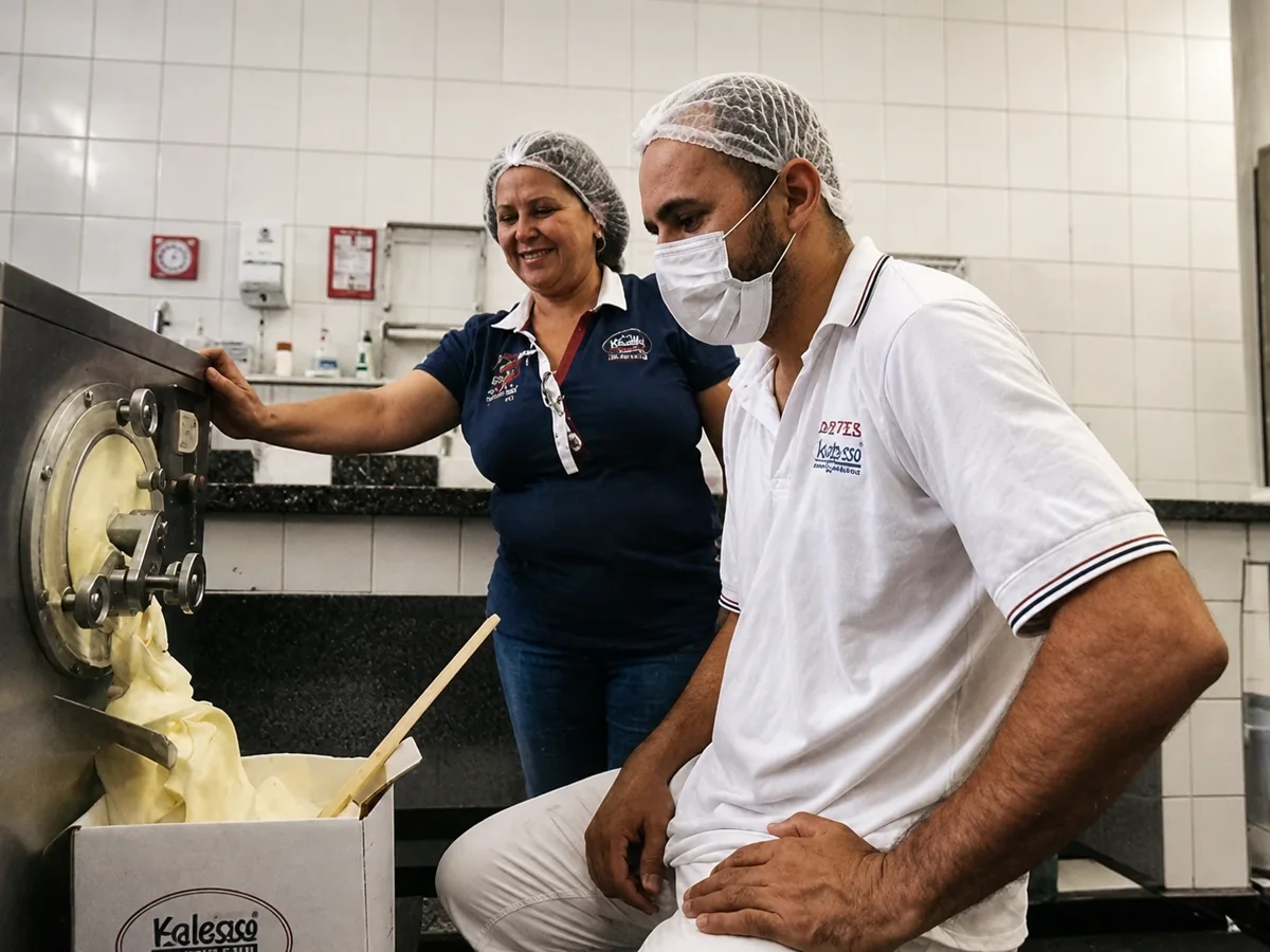 Produção de sorvete na fábrica